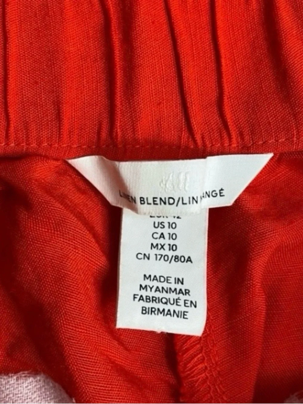 H&M Women's Orange Red Linen Mix High Waist Crop Flared Pants Size 10 Coastal